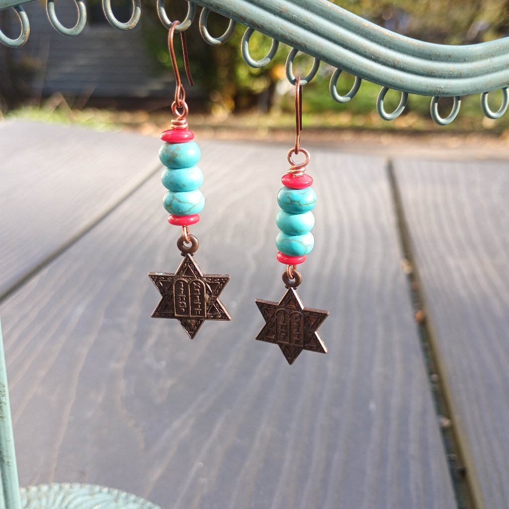 Copper Vintage Star Of David Earrings